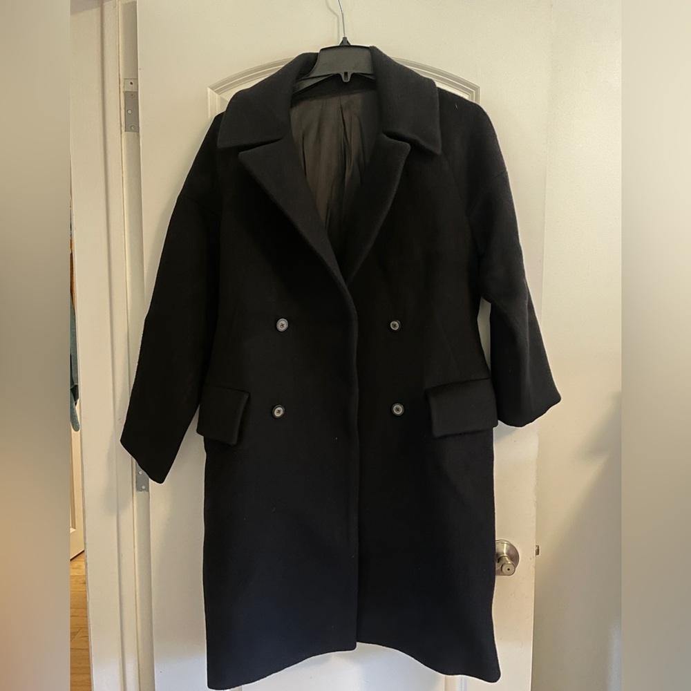 Balmain style Black Double-Breasted cashmere wool coat